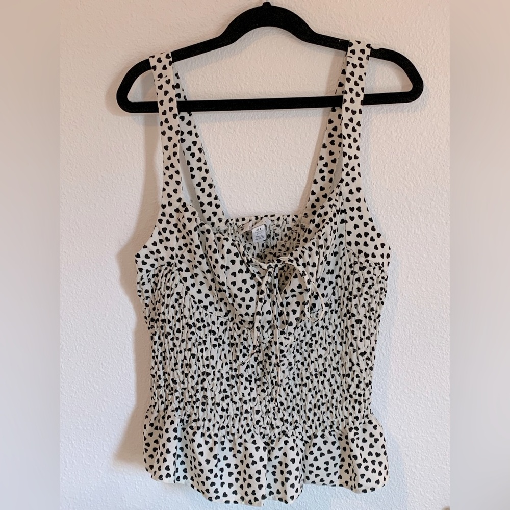 Topshop white peplum top with black hearts